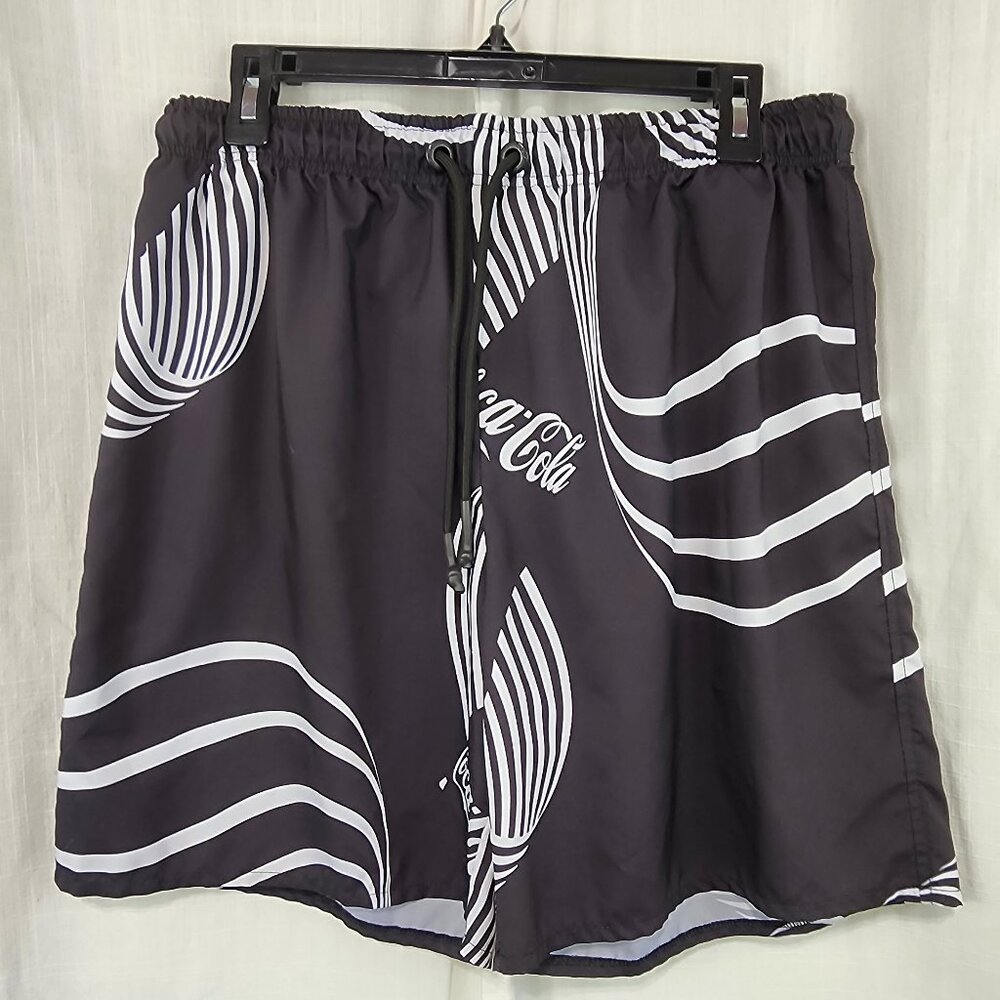 Men's Coca-Cola Black with White Design and Logo Shorts, Size Medium